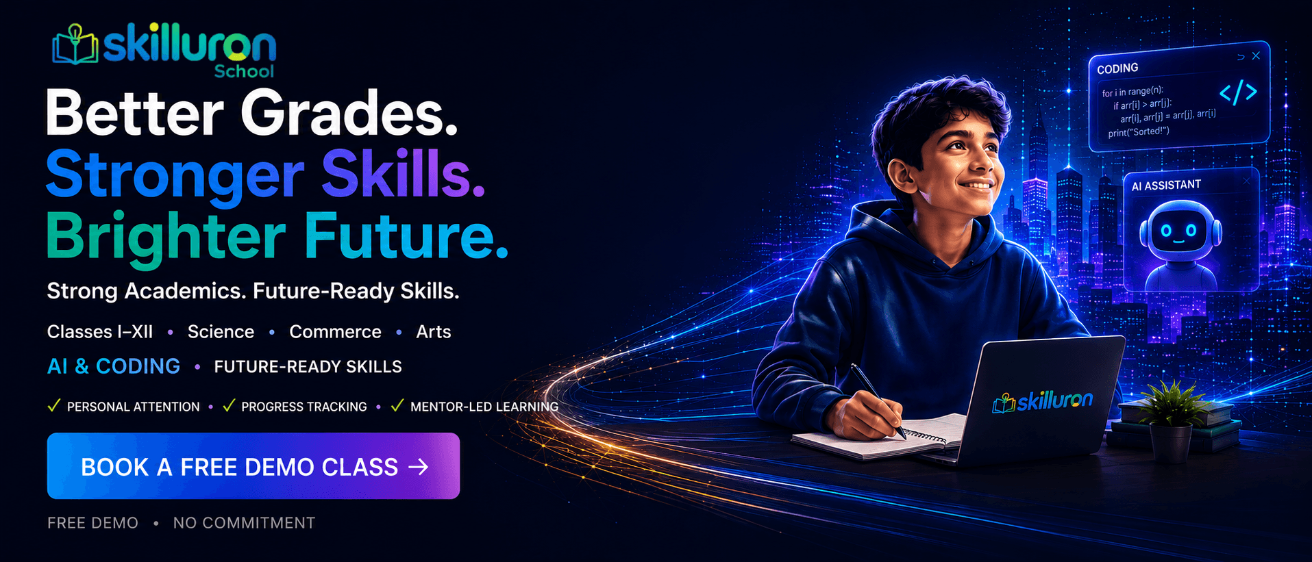 Build Strong Academic Foundations — Skilluron School Tuition for Classes I – XII, CBSE, ICSE and State Board, small batches with personal attention and weekly tests